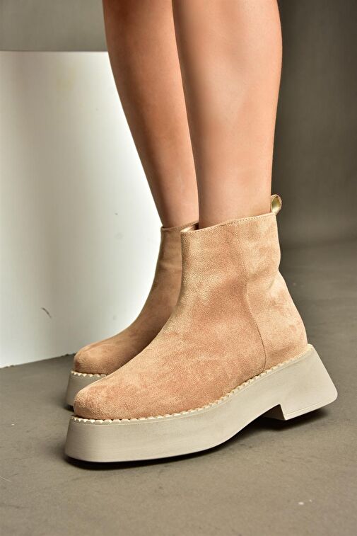R820190202 Ten Süet Kalın Tabanlı Kadın Bot - Görsel 5