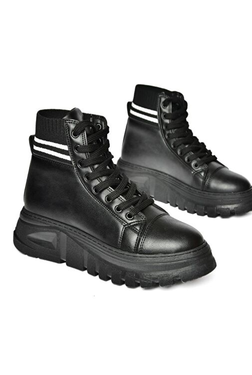 R250660009 Siyah Kalın Tabanlı Kadın Bot - Görsel 6