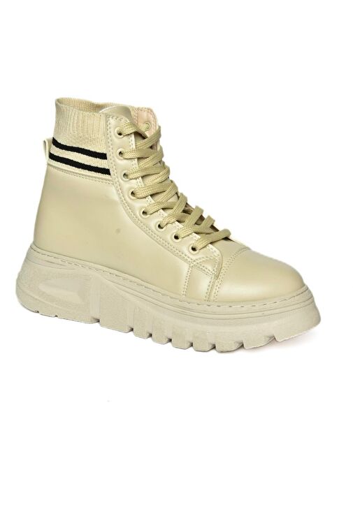 R250660009 Bej Kalın Tabanlı Kadın Bot - Görsel 7