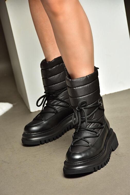 R312102404 Siyah Paraşüt Kumaş Kadın Bot - Görsel 4