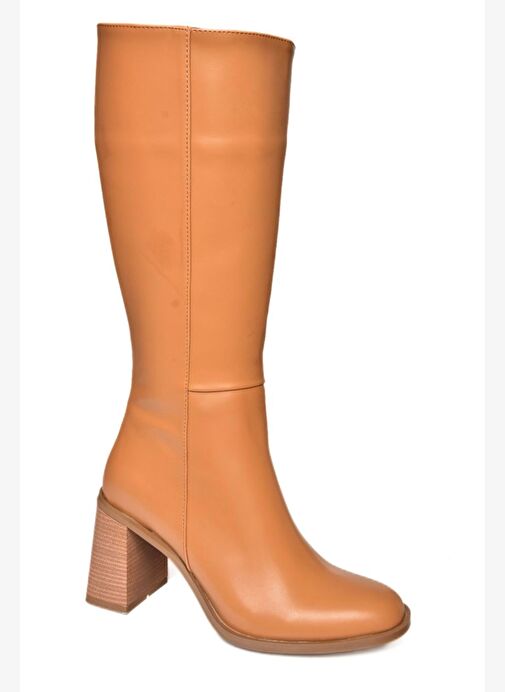 R518101409 Taba Kalın Topuklu Kadın Çizme - Görsel 8