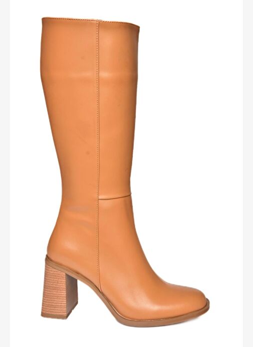 R518101409 Taba Kalın Topuklu Kadın Çizme - Görsel 7