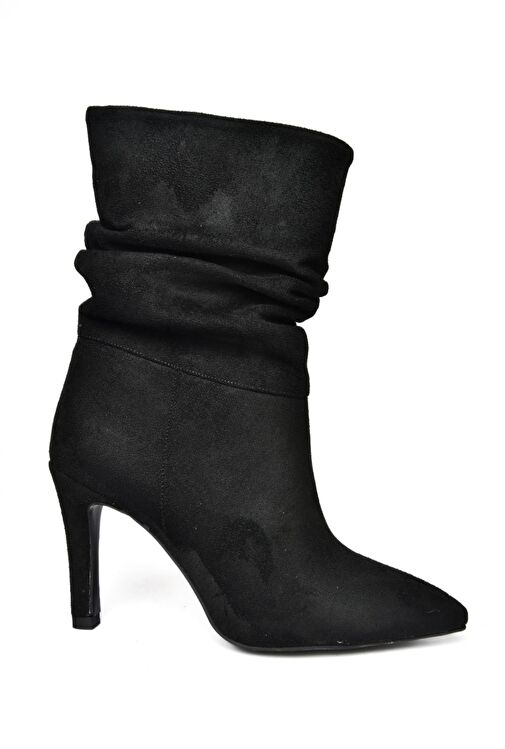 R404020302 Siyah Süet İnce Topuklu Büzgülü Kadın Bot - Görsel 7