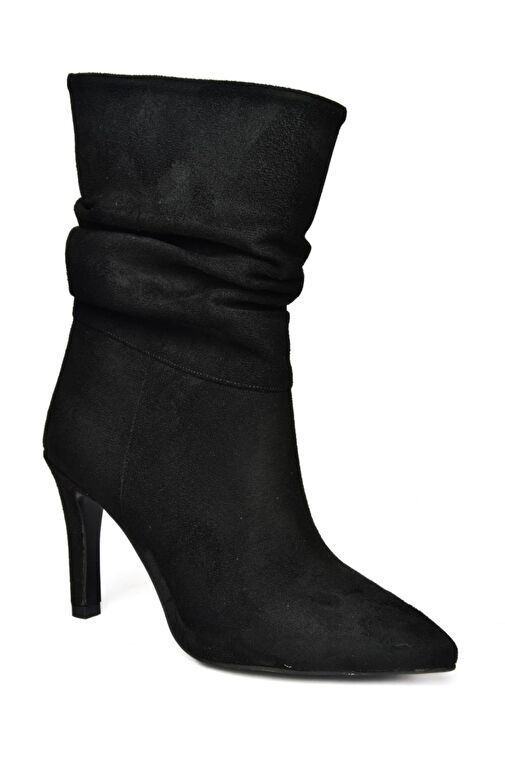 R404020302 Siyah Süet İnce Topuklu Büzgülü Kadın Bot - Görsel 8