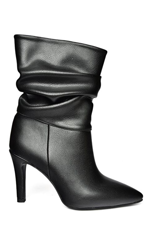 R404020309 Siyah İnce Topuklu Büzgülü Kadın Bot - Görsel 3