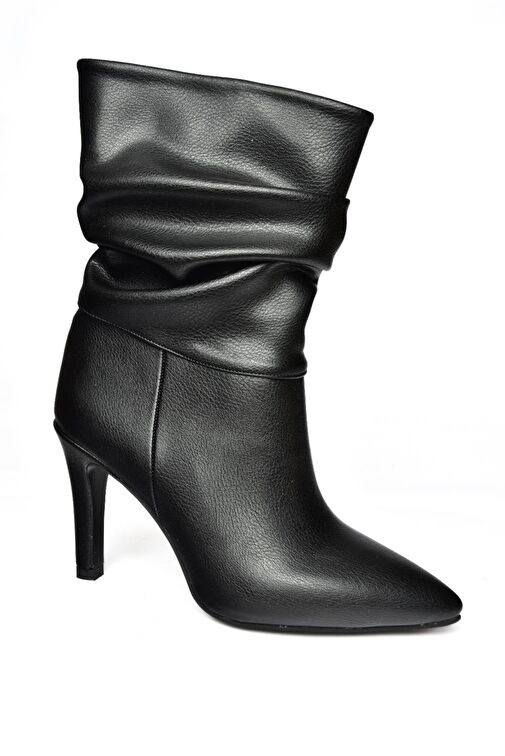 R404020309 Siyah İnce Topuklu Büzgülü Kadın Bot - Görsel 4