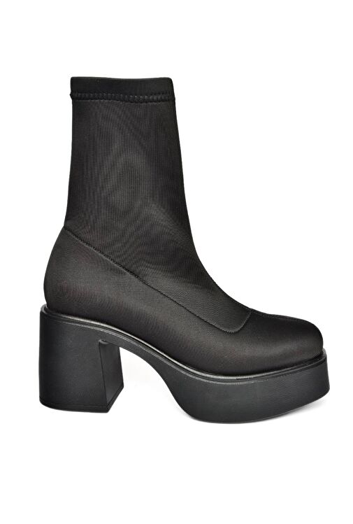 R404300004 Siyah Streç Kumaş Kalın Topuklu Kadın Bot - Görsel 7