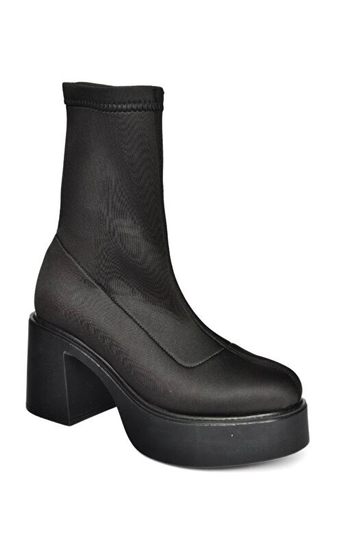R404300004 Siyah Streç Kumaş Kalın Topuklu Kadın Bot - Görsel 8