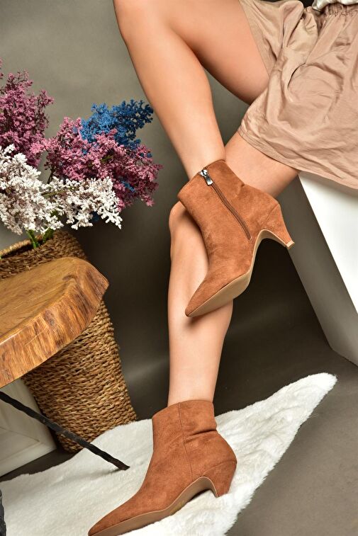 R404710002 Taba Süet Alçak Topuklu Kadın Bot - Görsel 3