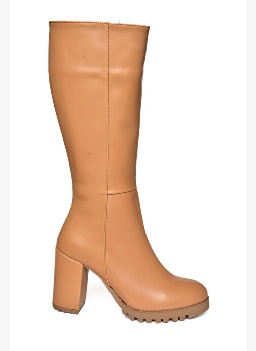 R518911409 Taba Kalın Topuklu Kadın Çizme - Görsel 7