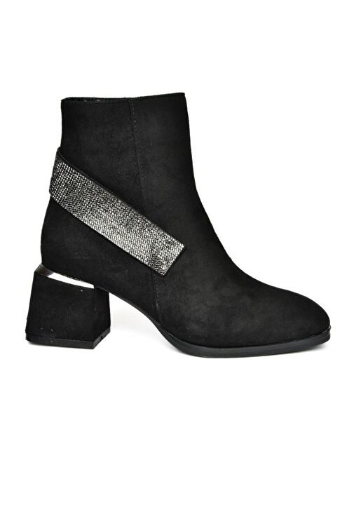 R241442202 Siyah Süet Taş Aksesuarlı Kalın Topuklu Kadın Bot - Görsel 8