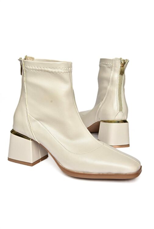 R524060809 Bej Kalın Topuklu Kadın Bot - Görsel 7