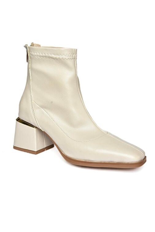 R524060809 Bej Kalın Topuklu Kadın Bot - Görsel 9