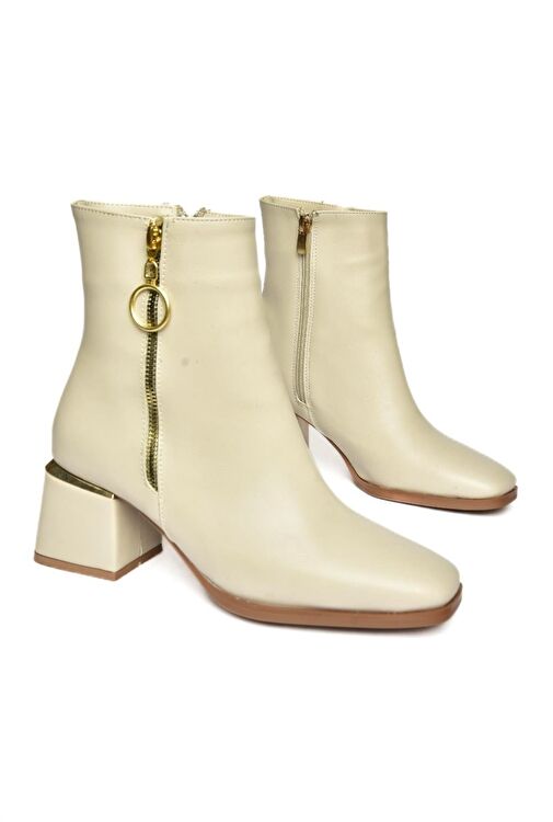 R524500309 Bej Kalın Topuklu Kadın Bot - Görsel 7