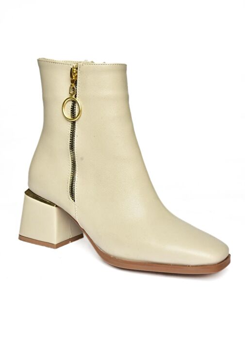 R524500309 Bej Kalın Topuklu Kadın Bot - Görsel 9