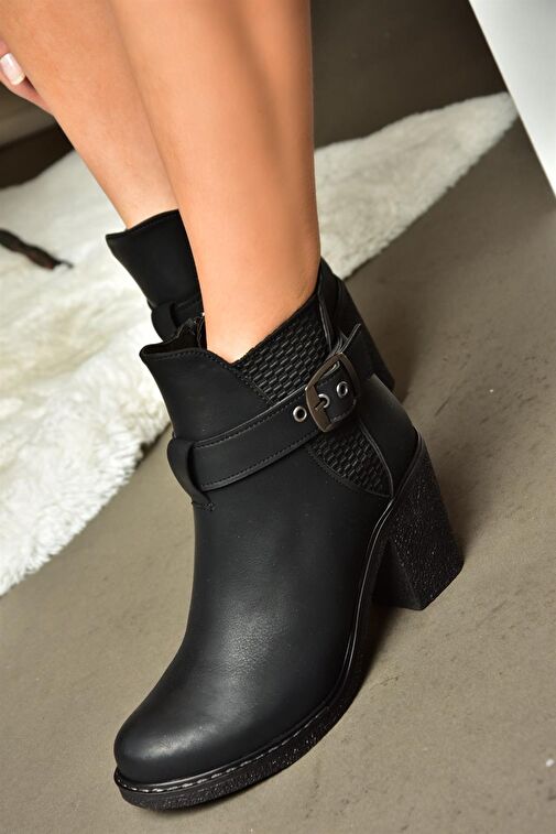 R674151409 Siyah Kalın Topuklu Kadın Bot - Görsel 3