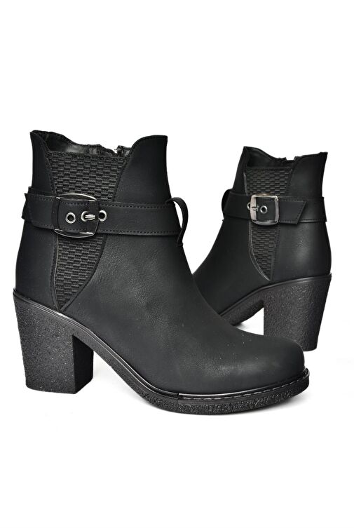 R674151409 Siyah Kalın Topuklu Kadın Bot - Görsel 6