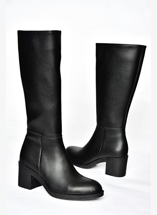 R404800509 Siyah Alçak Topuklu Kadın Çizme - Görsel 8