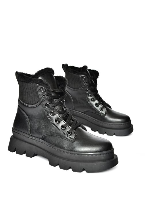 R250008009 Siyah Kalın Tabanlı Kadın Postal Bot - Görsel 6