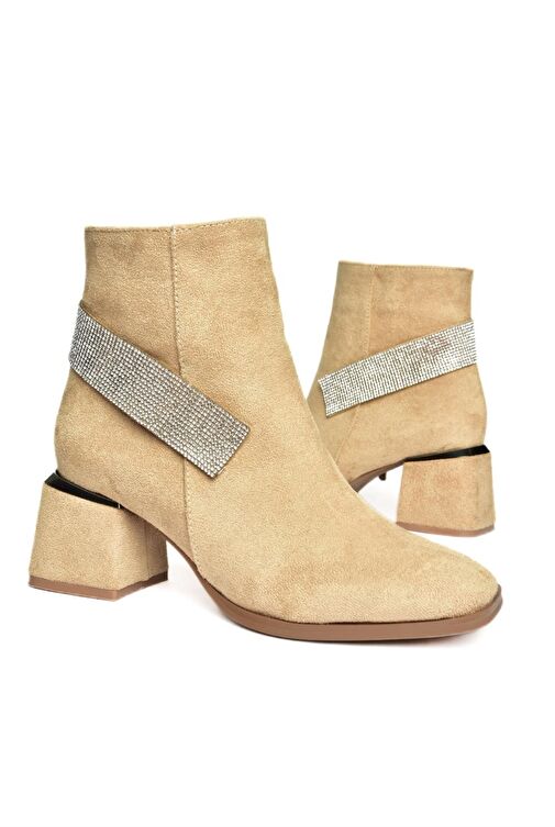R241442202 Ten Süet Taş Aksesuarlı Kalın Topuklu Kadın Bot - Görsel 7