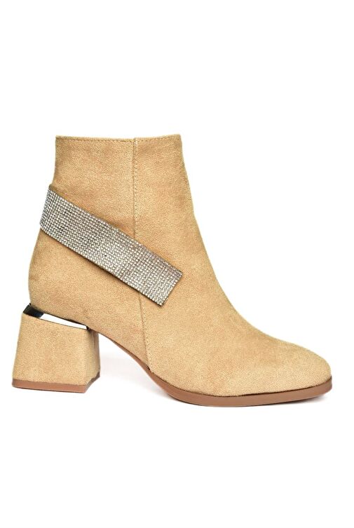R241442202 Ten Süet Taş Aksesuarlı Kalın Topuklu Kadın Bot - Görsel 8