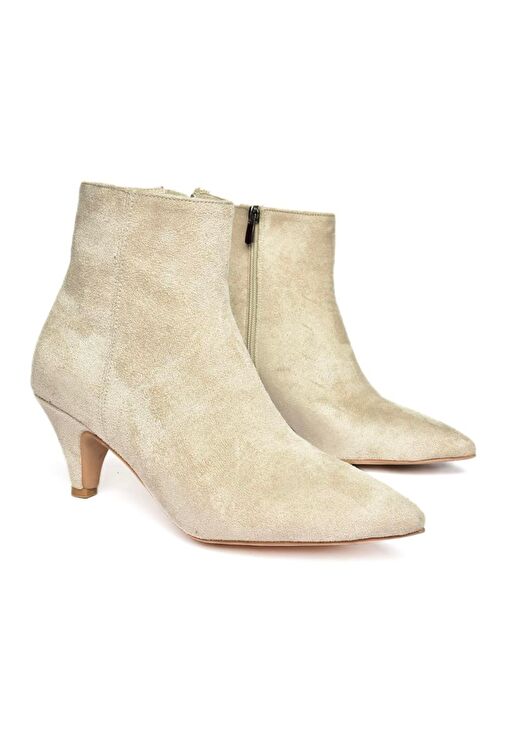 R404710002 Bej Süet Alçak Topuklu Kadın Bot - Görsel 7