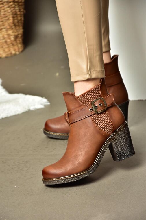 R674151409 Taba Kalın Topuklu Kadın Bot - Görsel 2