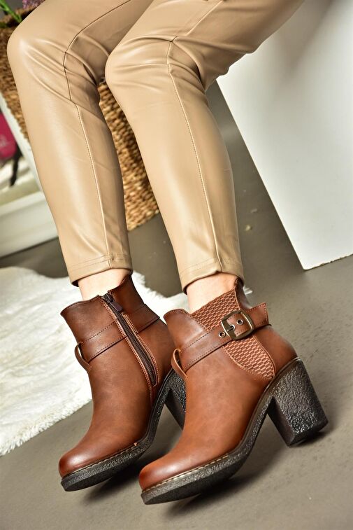 R674151409 Taba Kalın Topuklu Kadın Bot - Görsel 3