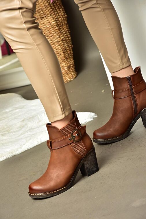 R674151409 Taba Kalın Topuklu Kadın Bot - Görsel 4