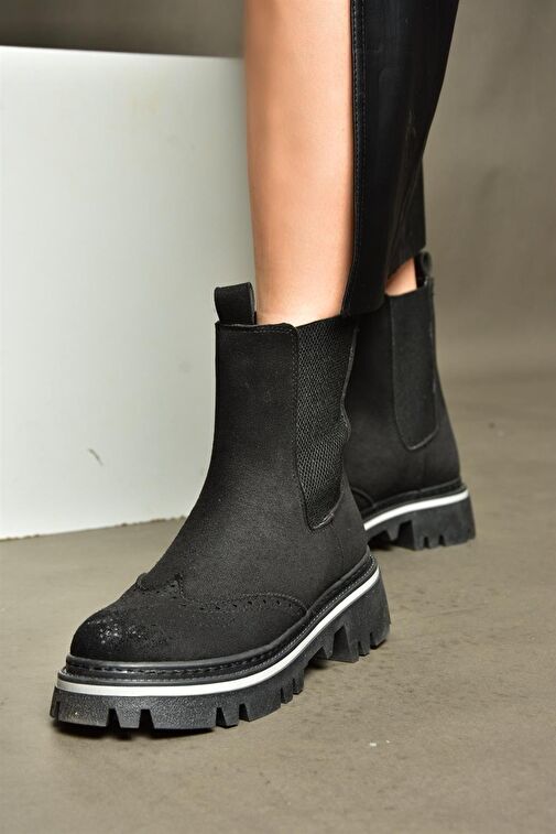 R524902302 Siyah Süet Kalın Tabanlı Kadın Bot - Görsel 4