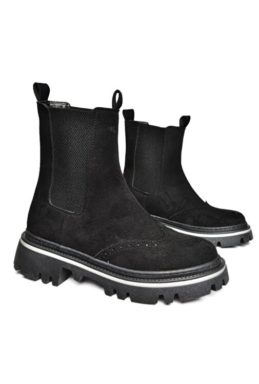 R524902302 Siyah Süet Kalın Tabanlı Kadın Bot - Görsel 6