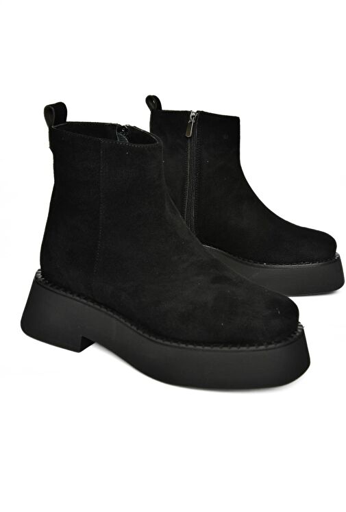 R820190202 Siyah Süet Kalın Tabanlı Kadın Bot - Görsel 7