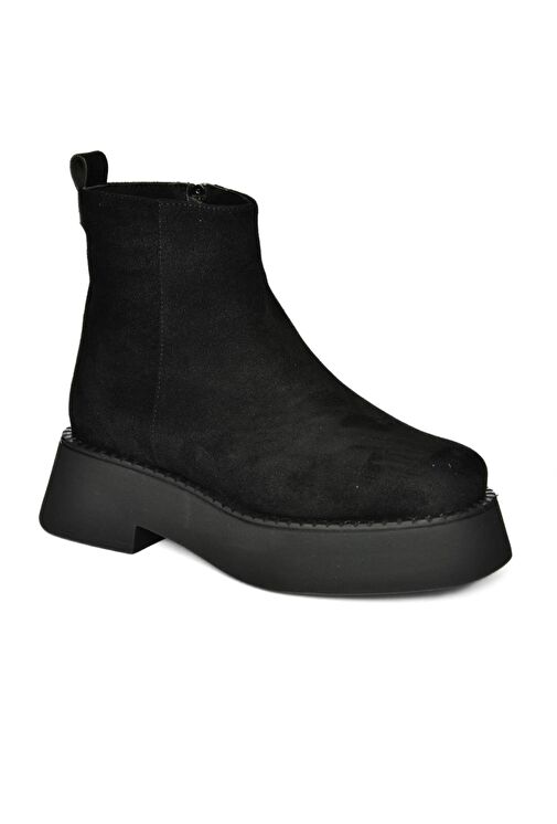 R820190202 Siyah Süet Kalın Tabanlı Kadın Bot - Görsel 9