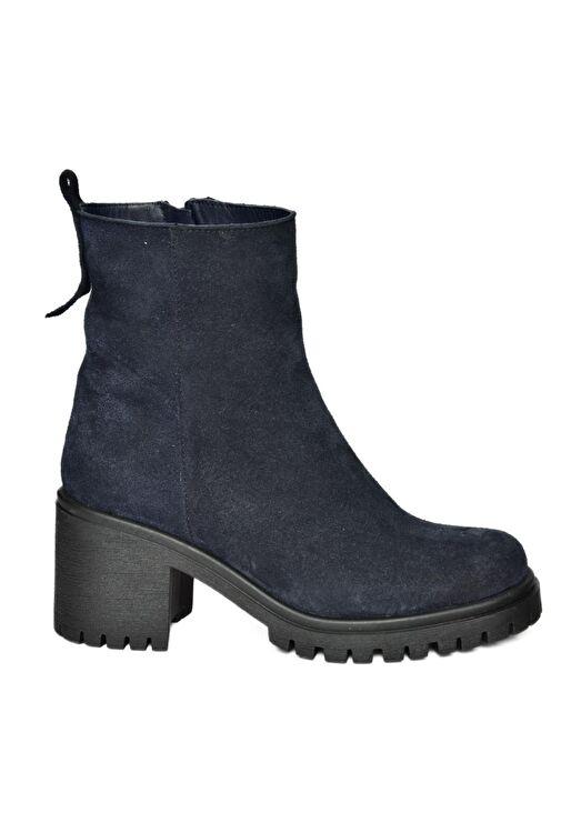 R654006502 Lacivert Hakiki Deri Süet Kalın Topuklu Kadın Bot - Görsel 7