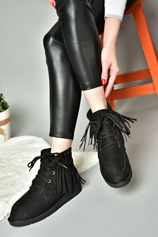 R973530502 Siyah Süet Püsküllü Kadın Bot - Görsel 4