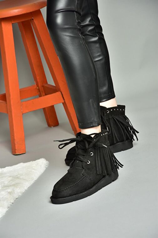 R973530502 Siyah Süet Püsküllü Kadın Bot - Görsel 5