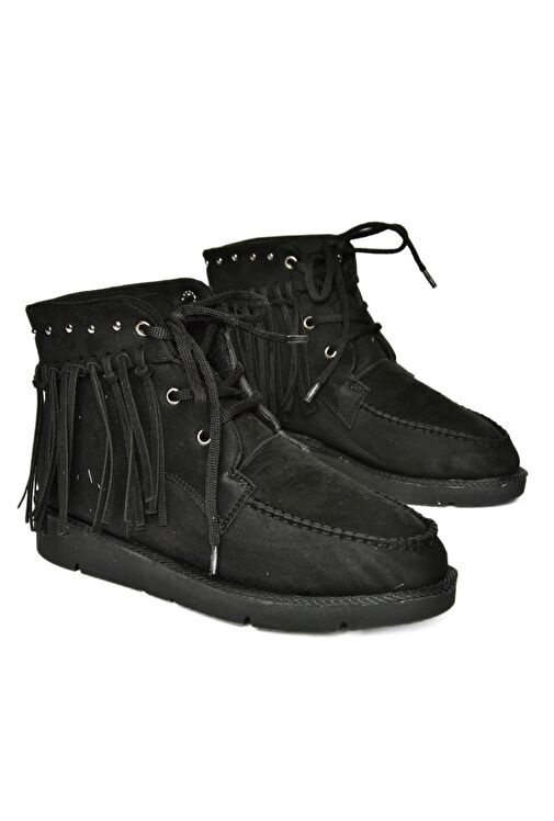 R973530502 Siyah Süet Püsküllü Kadın Bot - Görsel 7