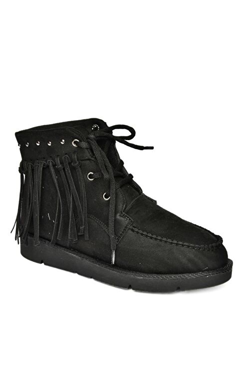 R973530502 Siyah Süet Püsküllü Kadın Bot - Görsel 9