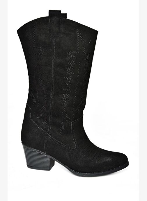 R973934002 Siyah Süet Alçak Topuklu Kadın Çizme - Görsel 9