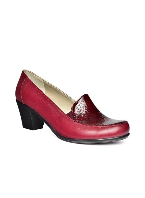 R908020603 Bordo Hakiki Deri Kalın Topuklu Kadın Ayakkabı - Görsel 2