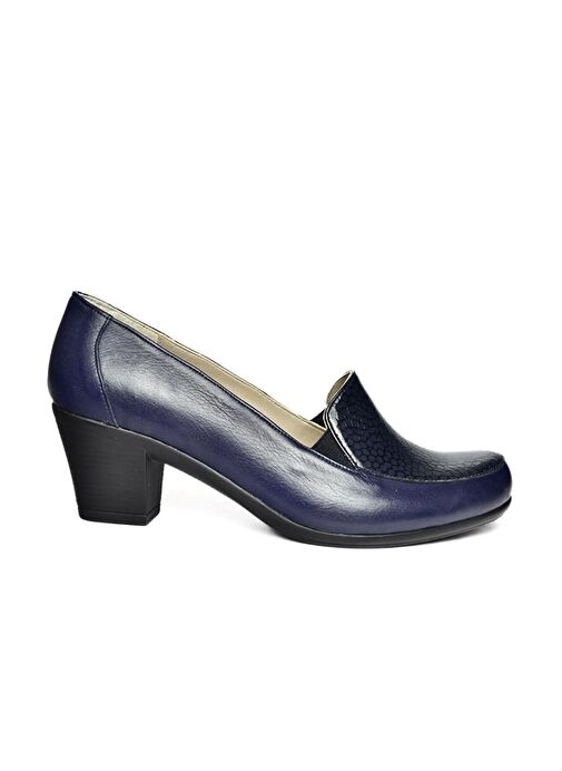 R908020603 Lacivert Hakiki Deri Kalın Topuklu Kadın Ayakkabı - Görsel 3