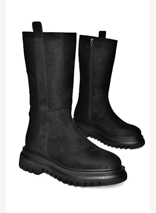 R312104902 Siyah Süet Kalın Tabanlı Kadın Çizme - Görsel 6