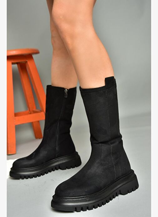 R312104902 Siyah Süet Kalın Tabanlı Kadın Çizme - Görsel 2
