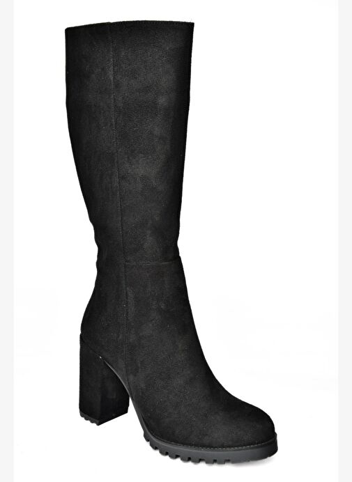 R518911402 Siyah Süet Kalın Topuklu Kadın Çizme - Görsel 9