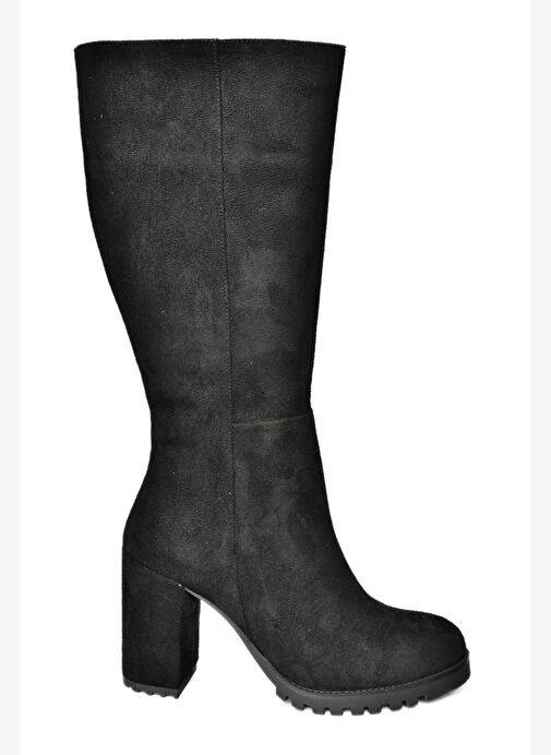R518911402 Siyah Süet Kalın Topuklu Kadın Çizme - Görsel 8