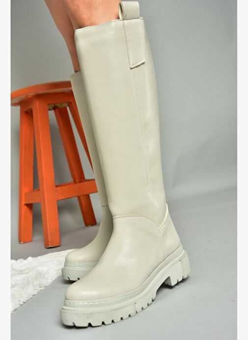 R973201109 Gri Kalın Tabanlı Kadın Çizme - Görsel 4