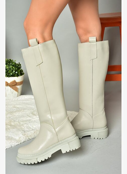 R973201109 Gri Kalın Tabanlı Kadın Çizme - Görsel 2