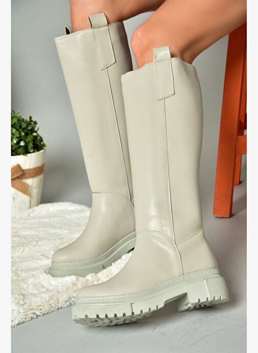 R973201109 Gri Kalın Tabanlı Kadın Çizme - Görsel 5