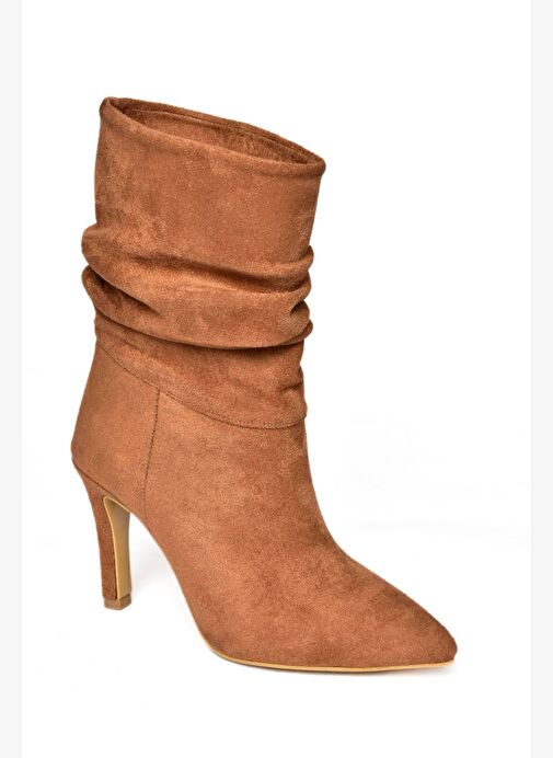 R404020302 Taba Süet İnce Topuklu Büzgülü Kadın Bot - Görsel 9