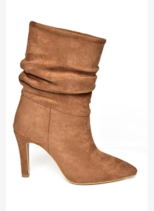R404020302 Taba Süet İnce Topuklu Büzgülü Kadın Bot - Görsel 8